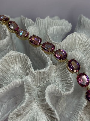 925 Sterling Silver Gold Plated Pink Mystic Topaz Bracelet Length 8.5 Inch