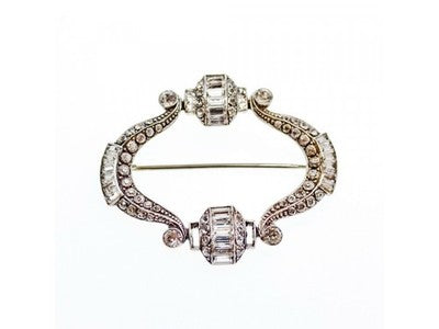 Vintage 925 Sterling Silver CZ Brooch