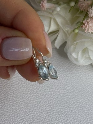 925 Sterling Silver Blue Topaz & Beryl Earrings Length0.80 Inch