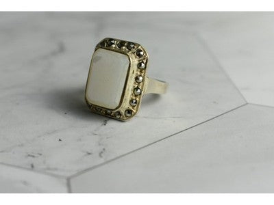925 Sterling Silver Mother Of Pearl & Marcasites Ring Size 6.5