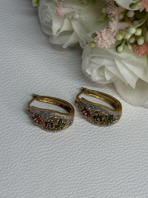 925 Sterling Silver Gold Plated Ruby Sapphire Emerald Earrings Length 0.95 Inch