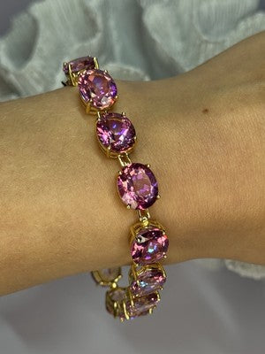 925 Sterling Silver Gold Plated Pink Mystic Topaz Bracelet Length 8.5 Inch