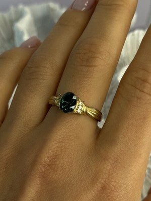 Gold Plated Green CZ Ring Size 9