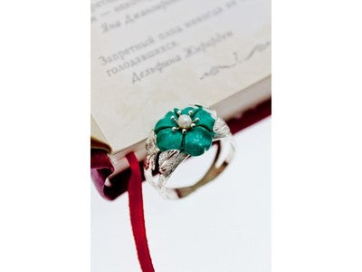 925 Sterling Silver Pearl & Enamel "Flower" Ring Size 10