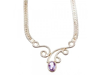 925 Sterling Silver Amethyst  Necklace Italy