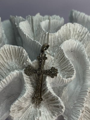 925 Sterling Silver Diamond Cross Necklace Length 30 In