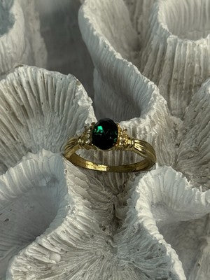 Gold Plated Green CZ Ring Size 9