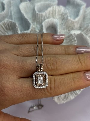 14K WHITE GOLD HESSONITE & DIAMOND NECKLACE LENGTH 18 INCH