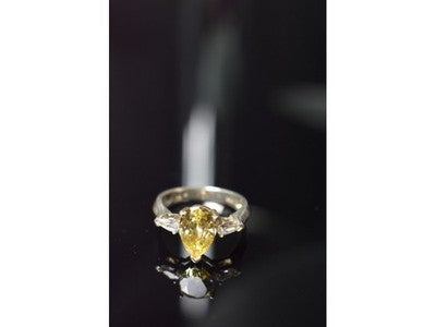 925 Sterling Silver Yellow CZ Ring Size 10.5
