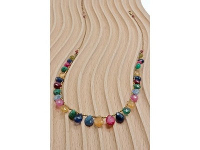 925 Sterling Silver Gold Plated Agates "Mood" Necklace Italy