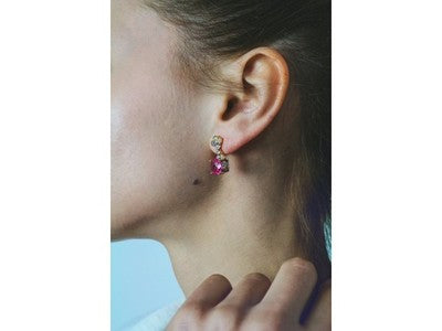 925 Sterling Silver Gold Plated Pink Topaz & CZ Stud Earrings