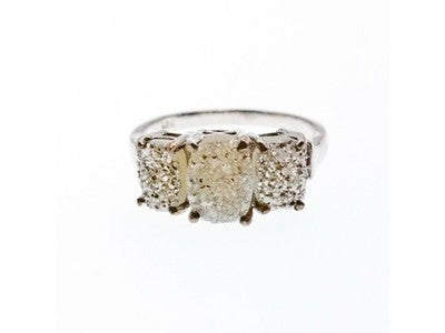 925 Sterling Silver Raw Uncut Diamonds Cluster Stones Set Ring Size 7