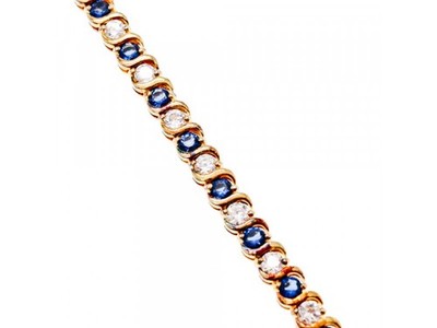 925 Sterling Silver Gold Plated Blue & White CZ Bracelet