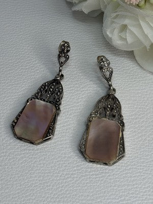 Vintage 925 Sterling Silver Abalone Earrings Length 2 Inch