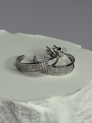 925 Sterling Silver Elegant CZ Earrings Length 0.76