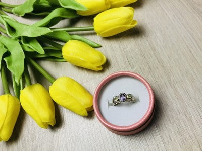 925 Sterling Silver Purple Tourmaline & Peridot Ring Size 8