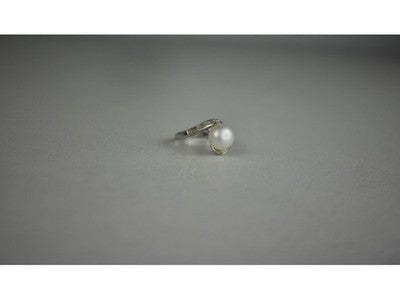 925 Sterling Silver Pearl & Colorless Spinel Ring Size 8