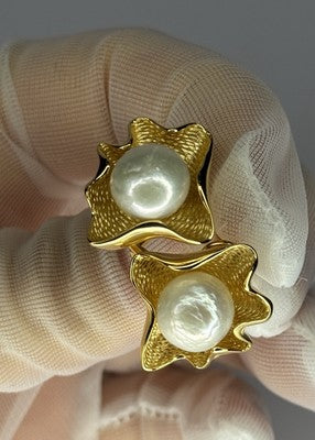 925 STERLING SILVER GOLD PLATED PEARL EARRINGS LENGTH 0.9 INCH