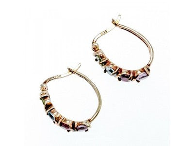 Vintage 925 Sterling Silver Gold Plated Multi Gemstones Earrings
