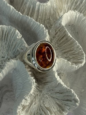 925 Sterling Silver Amber Ring Size 7