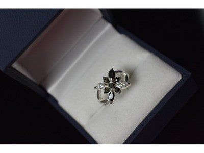 925 Sterling Silver Black Spinel & CZ Ring Size 5.5