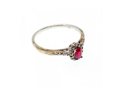 925 Sterling Silver Rubellite & White Tourmaline Ring Size 7