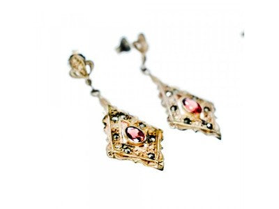 925 Sterling Silver Garnet & Marcasites Earrings