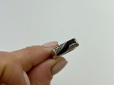 925 Sterling Silver Nephrite ( Jade ) & Black Quartz Ring Size 6.5