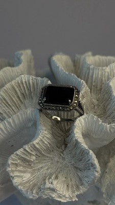 Marc 925 Sterling Silver Black Onyx Ring Size 8