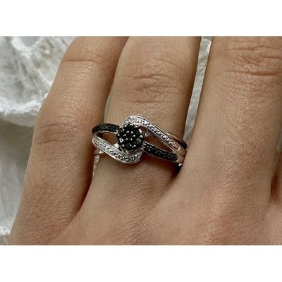 925 Sterling Silver Black Tourmaline (Sherl) "Flower" Ring Size 7