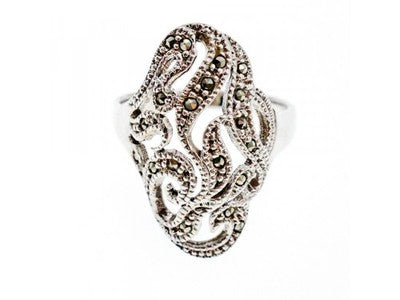 Vintage 925 Sterling Silver Marcasites Ring Size 10.25