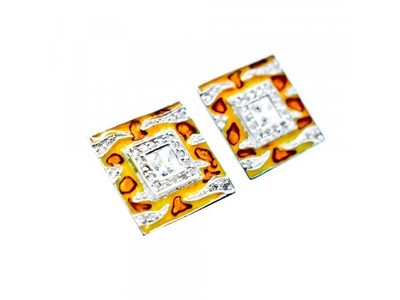 925 Sterling Silver Enamel & CZ Stud Earrings