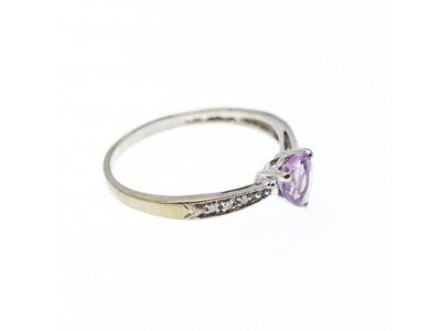 10K White Gold Amethyst & Diamonds Ring Size 8
