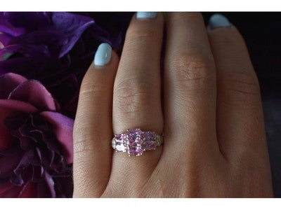 925 Sterling Silver Pink CZ Ring Size 6.5