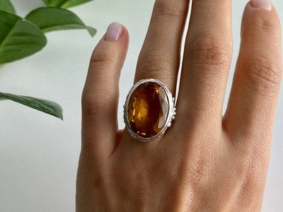 925 Sterling Silver Jewelry Glass Ring Size 6.5
