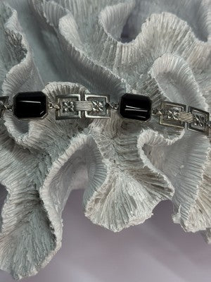 Vintage 925 Sterling Silver Onyx Bracelet Length 7 Inch