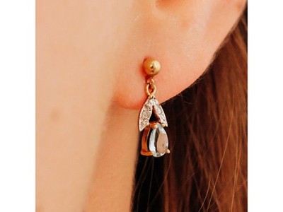 18K Yellow Gold Blue Topaz & Diamonds Earrings