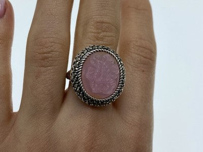 925 Sterling Silver Agate & Marcasites "Cameo" Ring Size 9.75