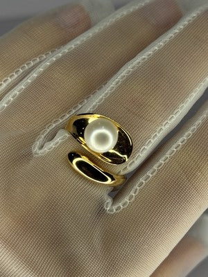 925 Sterling Silver Gold Plated Pearl Ring Size Adjustable