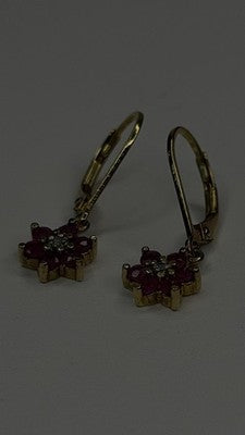 Flower 925 Sterling Silver Gold Plated Pink & White Topaz Earrings