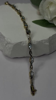 925 Sterling Silver Gold Plated Blue Topaz Bracelet Size 7.5