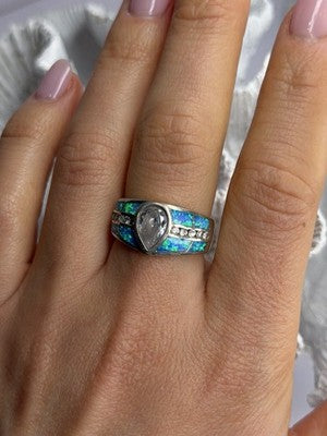 925 Sterling Silver Opal & Beryl Ring Size 8