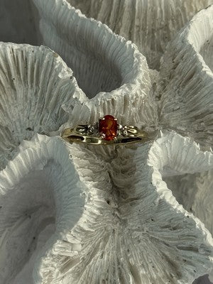 10k Yellow Gold Orange Tourmaline & Diamonds Ring Size 7
