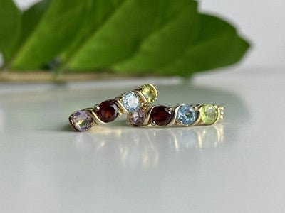 925 Sterling Silver Gold Plated Multi Gemstones Earrings