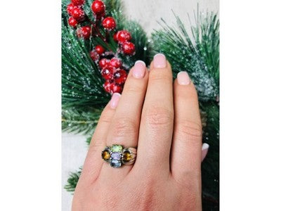 925 Sterling Silver Multi Gemstones Ring Size 6.5