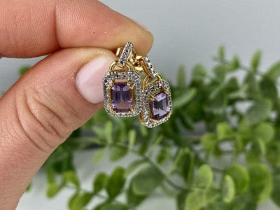 925 Sterling Silver Gold Plated Amethyst Stud Earrings