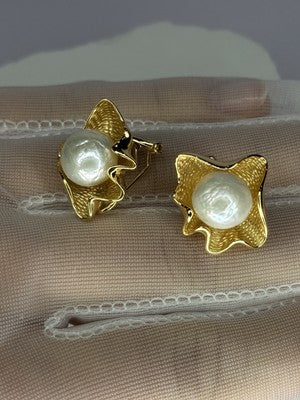 925 STERLING SILVER GOLD PLATED PEARL EARRINGS LENGTH 0.9 INCH