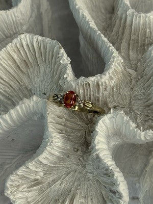 10k Yellow Gold Orange Tourmaline & Diamonds Ring Size 7