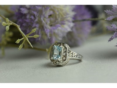 925 Sterling Silver Blue Spinel Openwork Ring Size 6