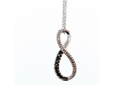 925 Sterling Silver White and Black Spinel Chain with Pendant Italy